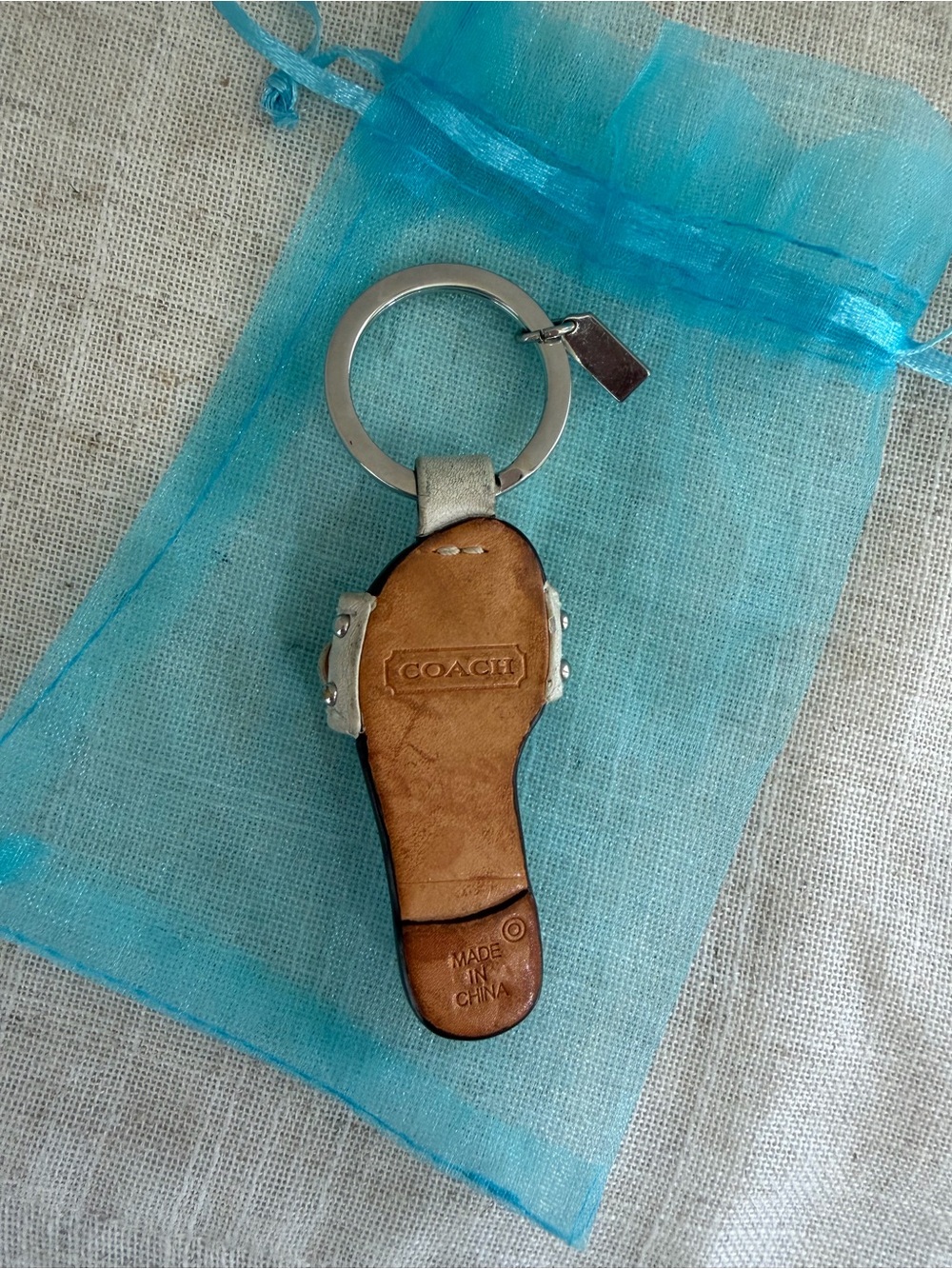Coach Leather White Sandal Flip Flop Keychain - Picture 4 of 4